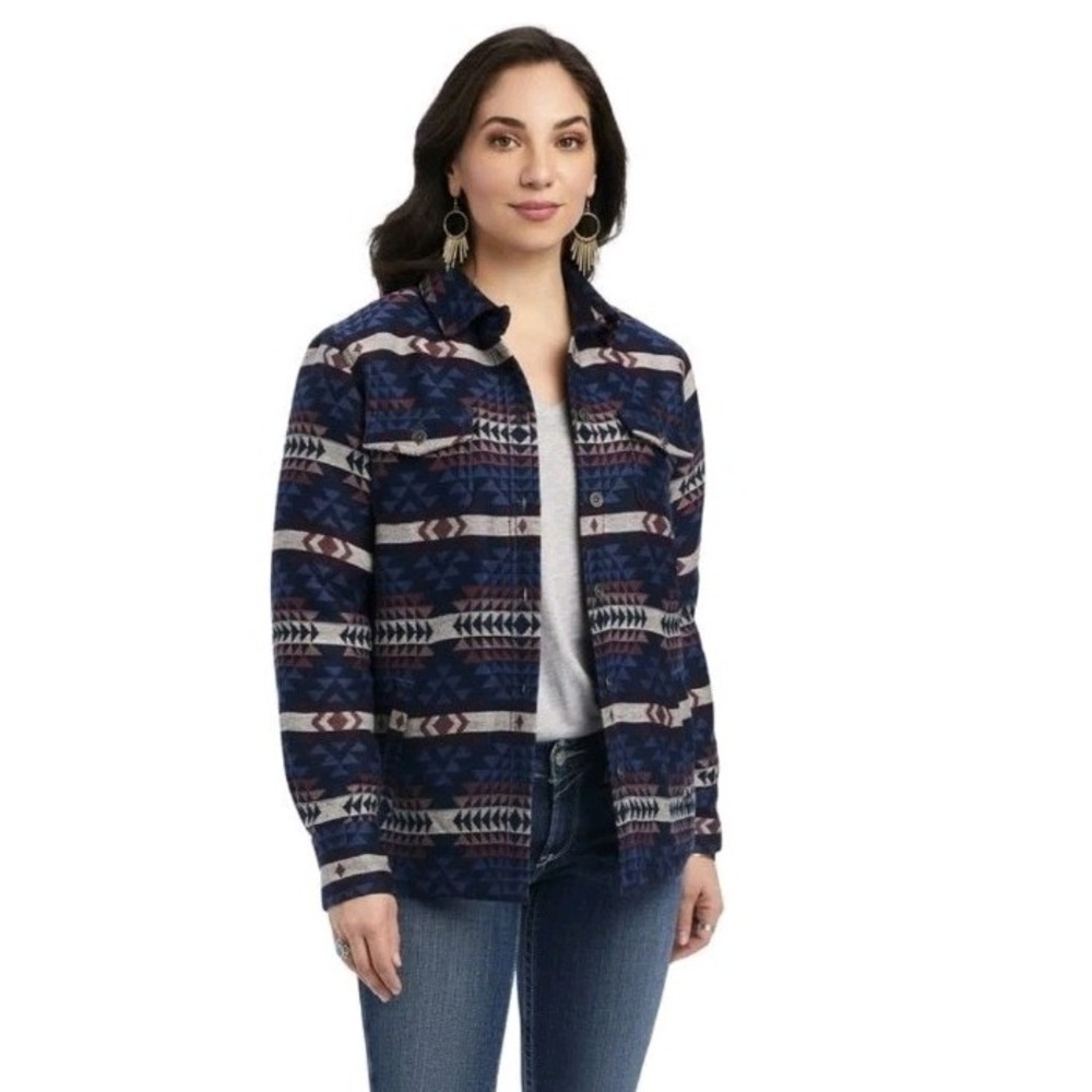 NEW Ariat Real Shacket‎ Shirt Jacket Women Mountain Peak Blue Sz M Coat Aztec